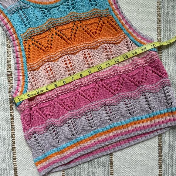 Zara Multicolor Crochet Knit Crewneck Cropped Sweater Vest Women’s Size Medium - Picture 6 of 9